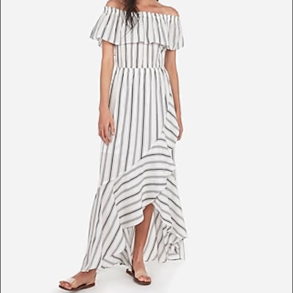 Express Hi-Low Striped Maxi Dress